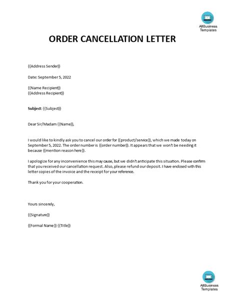 Order Cancellation Letter by Client