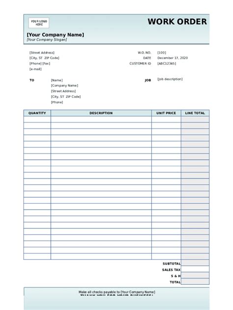 Work Order Create Form Fill Online, Printable, Fillable, Blank