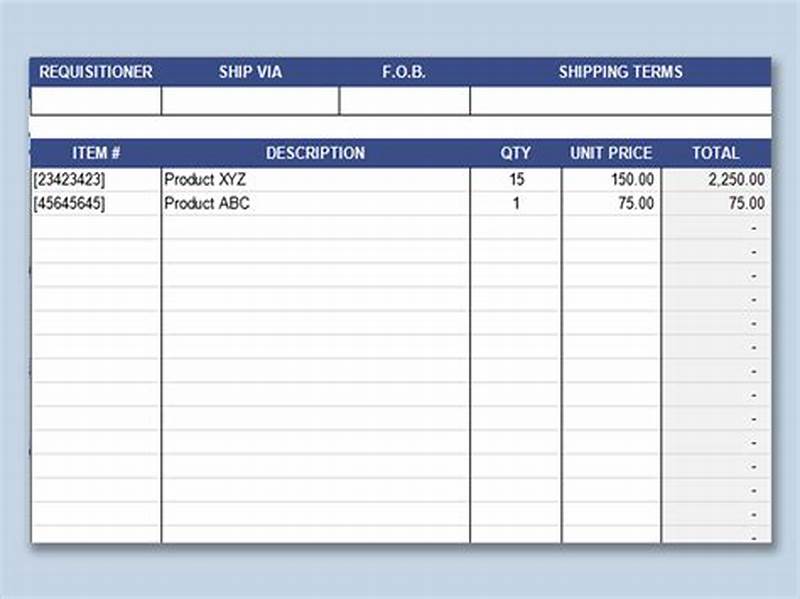 Order Form Format In Excel