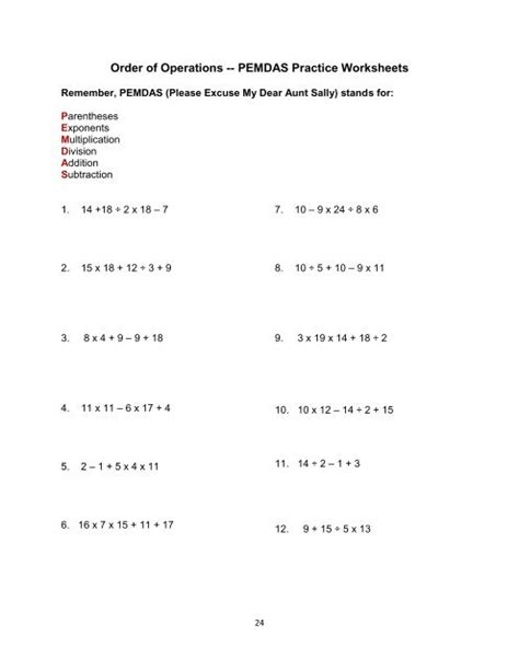 Order Of Operations Pemdas Practice Worksheets Answer Key