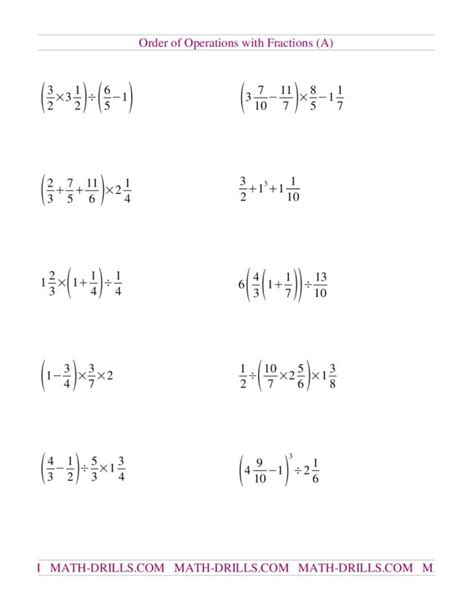 Order Of Operations With Fractions Worksheet