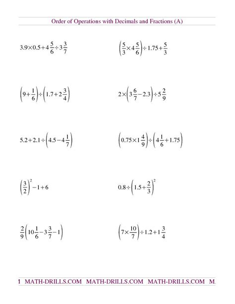 Order Of Operations With Rational Numbers Worksheet
