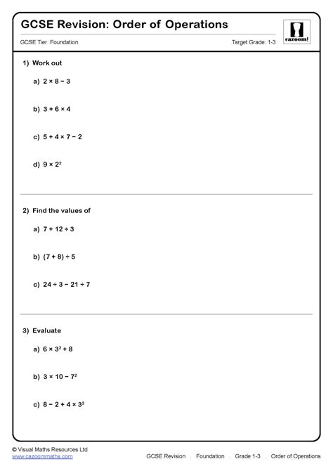 Order Of Operations Worksheet Gcse