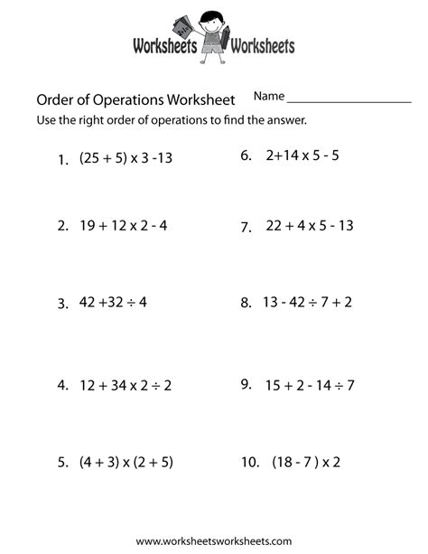 Order Of Operations Worksheet Grade 7