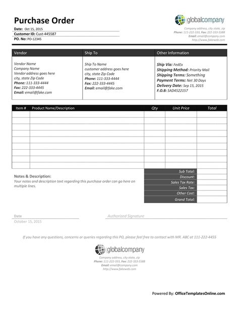 Purchase order template in Word and Pdf formats