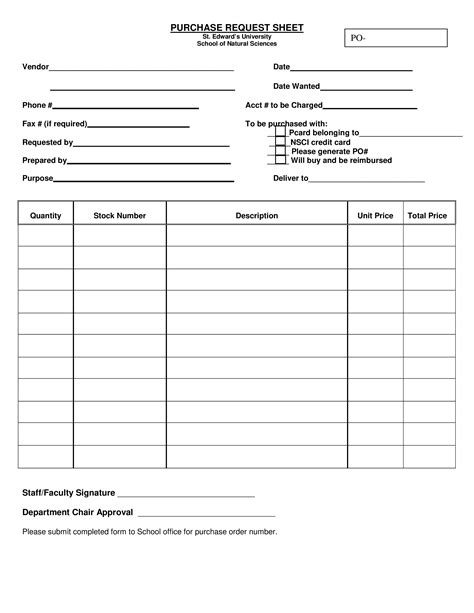 Sheet For Purchase Request Order Templates at