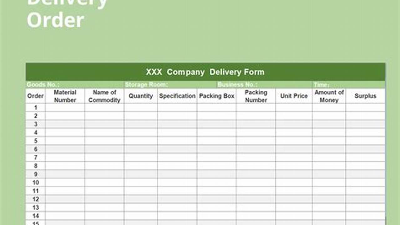 Ordering, Excel Templates