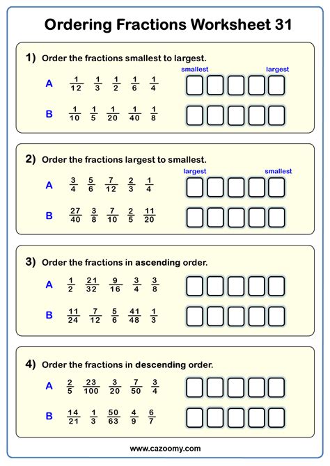 Ordering Fractions Worksheet Answers
