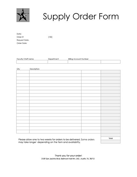 Ordering Sheet Template