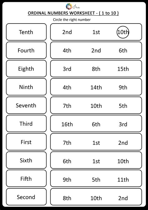 Ordinal Numbers 1-20: A Worksheet Pdf For Learning