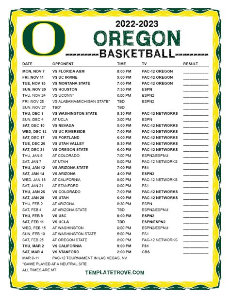 Oregon Ducks Basketball Schedule 201617. Print Here http
