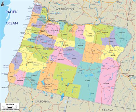 Printable Map of Maps of Oregon Cities, Counties and Towns Free
