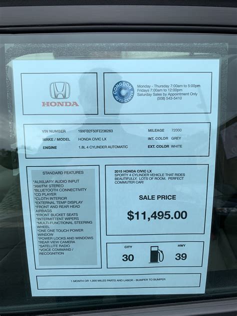 Original Car Window Sticker Honda