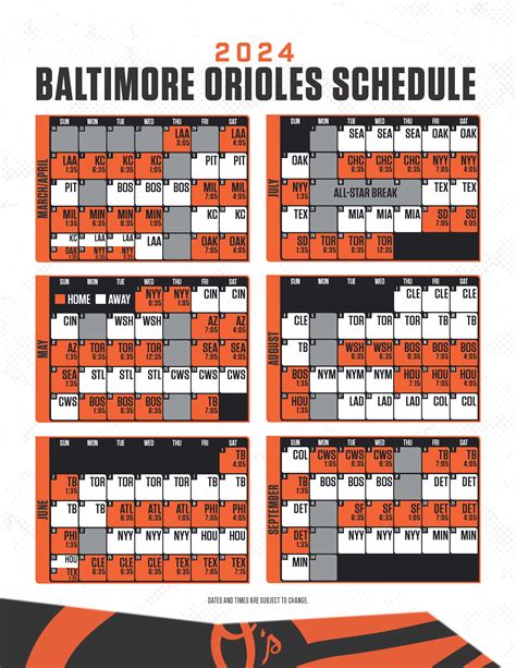 Orioles Printable Schedule