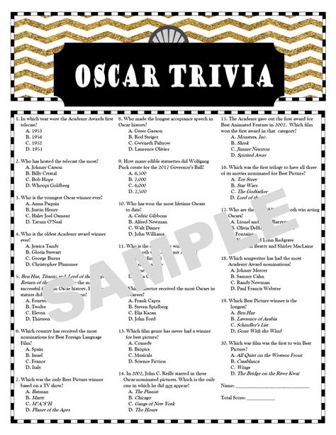 Oscar Trivia Questions Printable