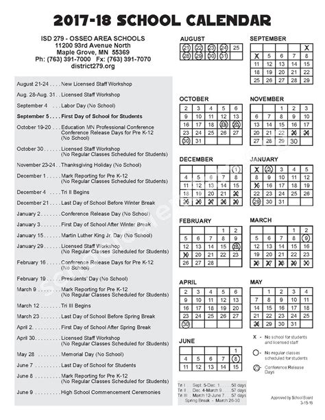 Osseo District 279 Calendar