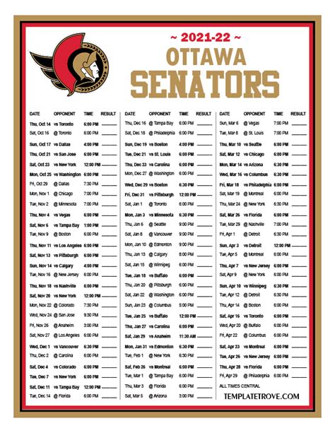 Ottawa Senators Schedule 2022