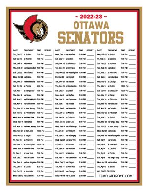Ottawa Senators Schedule 2023 2024