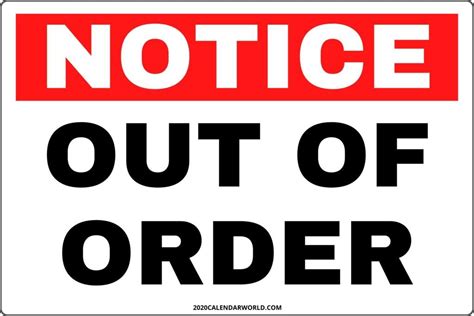 Out Order Sign Printable