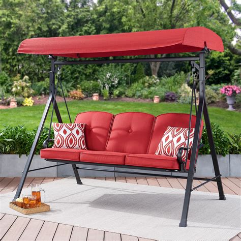 Mainstays Carson Creek Outdoor 3Seat Porch Swing with Canopy, Red