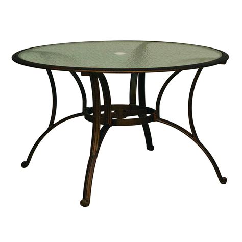 Woodard Aluminum Deluxe 48'' Wide Round Obscure Glass Top Table with Umbrella Hole WR826148W
