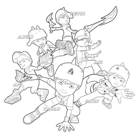 Outline Boboiboy All Elements Drawing