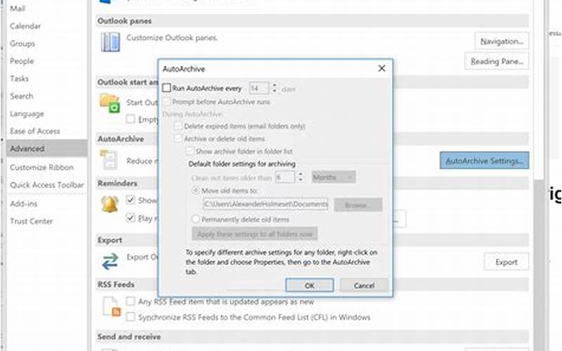 Outlook Customize Archive Settings