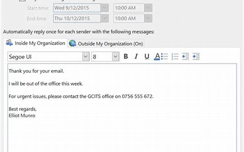 Outlook Out Of Office Message