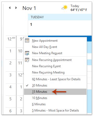 Outlook Calendar 15 Minute Increments
