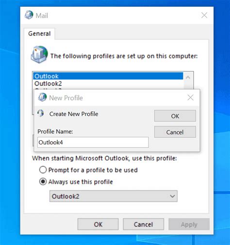 Outlook create new profile