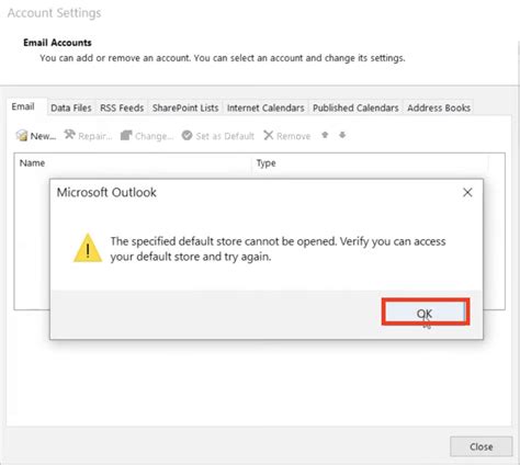 Outlook error message