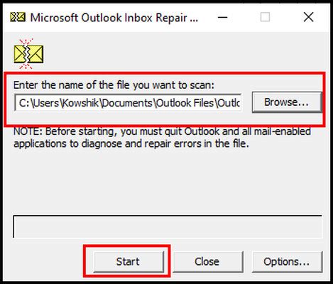 Outlook repair data file