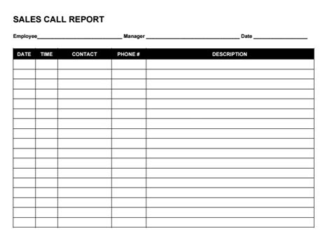 Outside Sales Call Log Template
