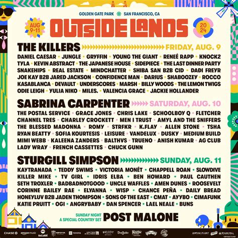 Outside Lands 2024 Lineup Each Day
