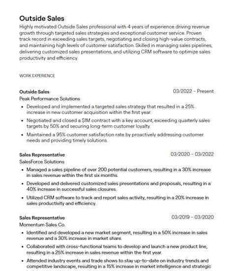 Outside Sales Rep Resume