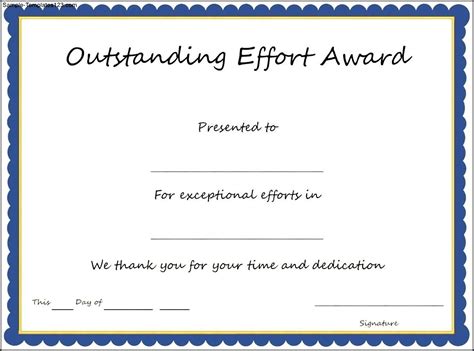 Outstanding Effort Award Certificate Template Sample Templates