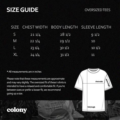 Oversize T Shirt Size Chart