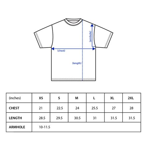Oversized T Shirt Size Chart