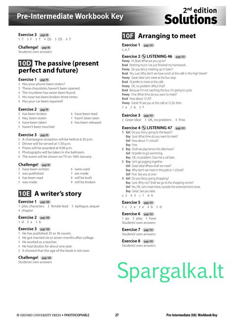 Overview of the Solutions 2nd Edition Pre-Intermediate Progress Test