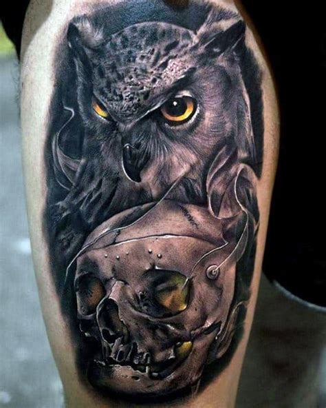 Upper Arm tattoo Owl skull tattoos, Tattoos, Skull tattoos