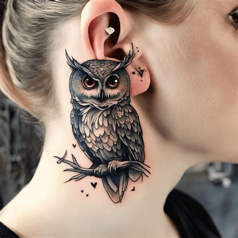 Owl Tattoo On Neck