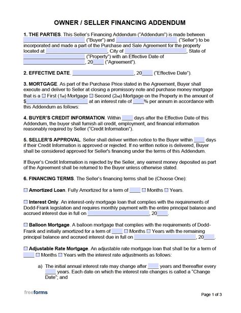 Owner Finance Contract Template Free