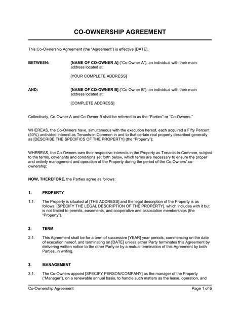 Ownership Contract Template