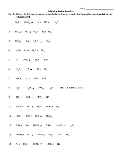 Oxidation And Reduction Reactions Worksheet