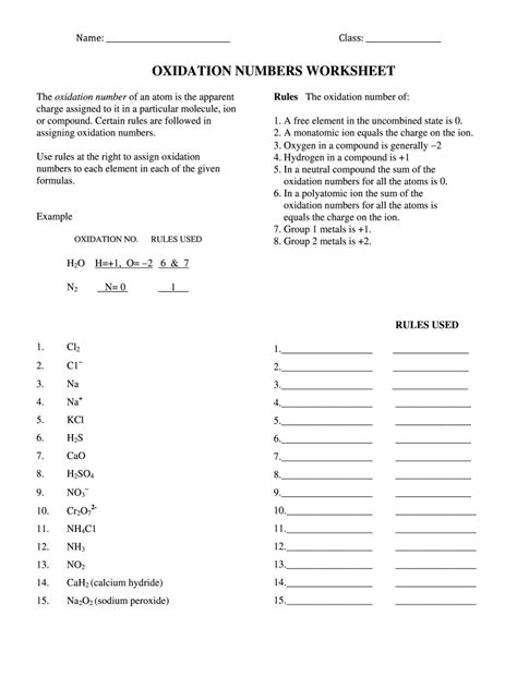 Oxidation Number Worksheet Answers