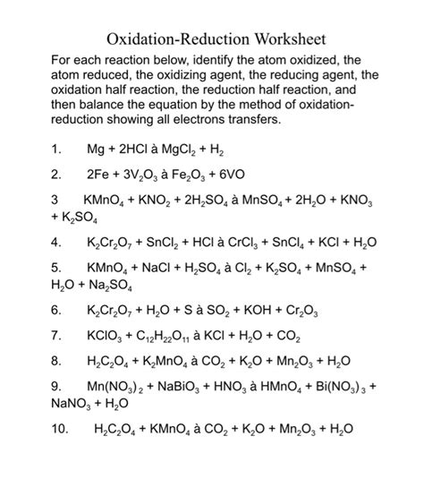 Oxidation Reduction Worksheet Answers 33 Oxidation and Reduction