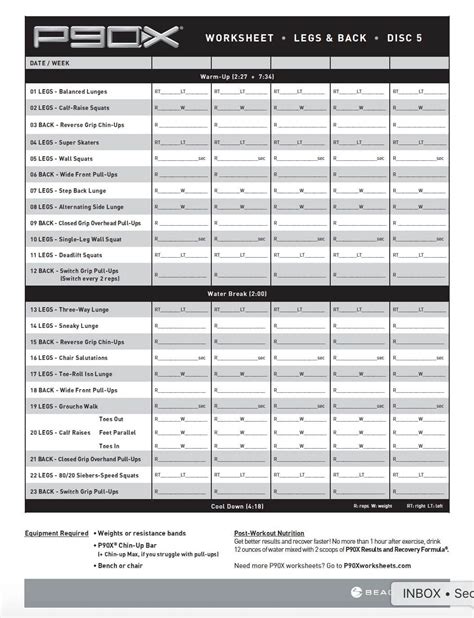 P90x Legs And Back Worksheet