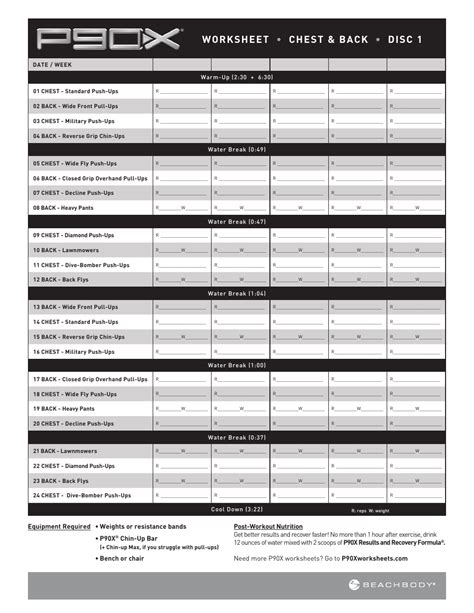 P90x Worksheets Chest And Back