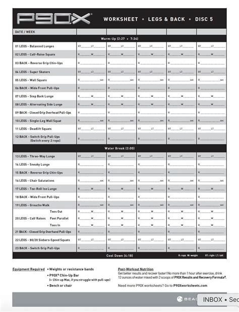 P90x Legs Back Worksheet