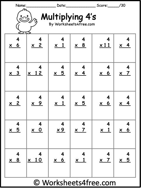 Printable Multiply By 4S